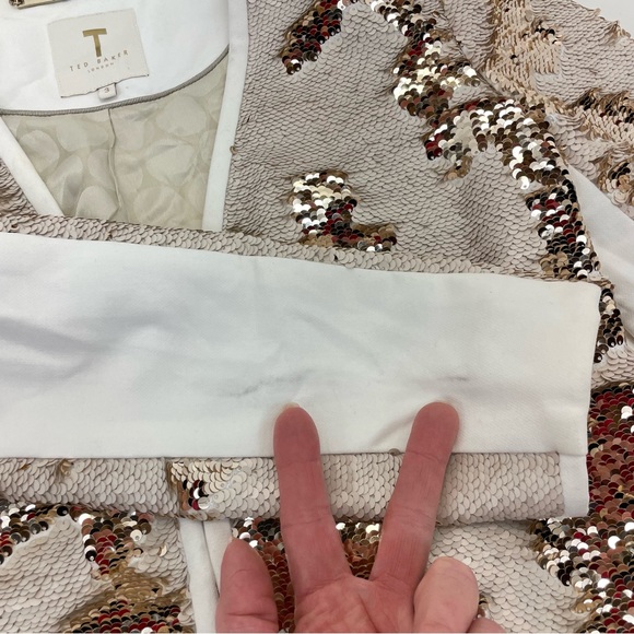 Ted Baker London Sequin Jacket Size 3 Gold/White - Picture 16 of 17